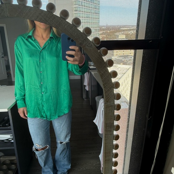 Green silky button up - Picture 2 of 2